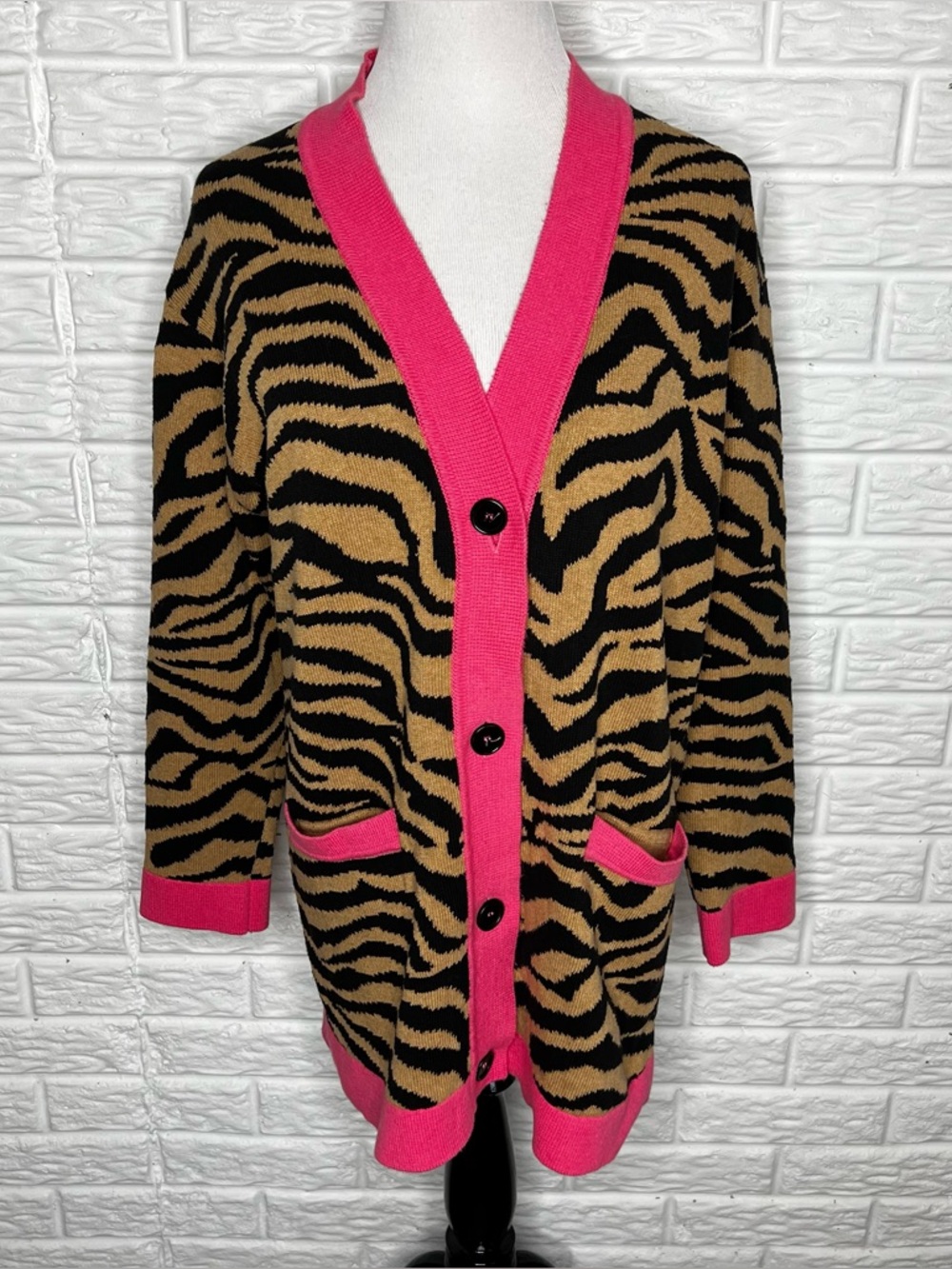 MSGM Made in Italy Zebra Print Knit Cardigan Sweater Size M